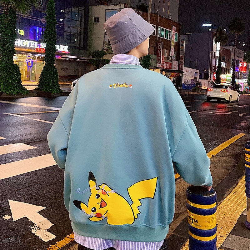 Áo khoác dáng rộng in hình Pikachu thời trang mùa thu hàn quốc dành cho nam