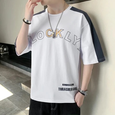 Áo Thun cotton Ngắn Tay Cổ Tròn Dáng Rộng Phối Màu Tương Phản Thời Trang Mùa Hè Dành Cho Nam