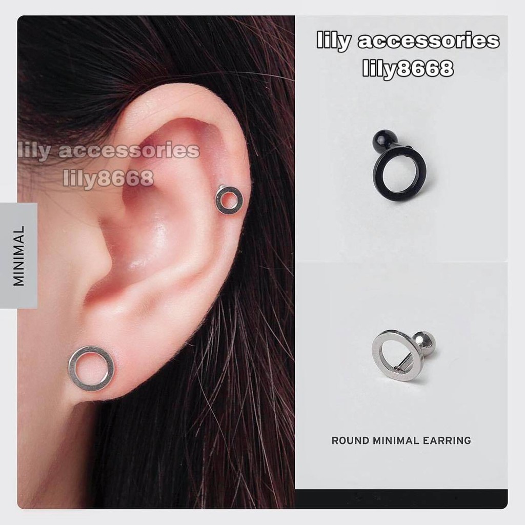 Round Minimal Earring khuyên tai titan tròn không gỉ không đen không dị ứng cho nam nữ