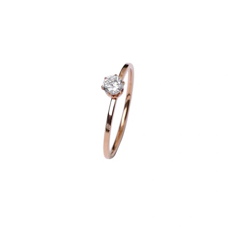 Nhẫn đeo tay mạ vàng hồng 18K đính kim cương giả phong cách Hàn Quốc đơn giản dễ phối đồ