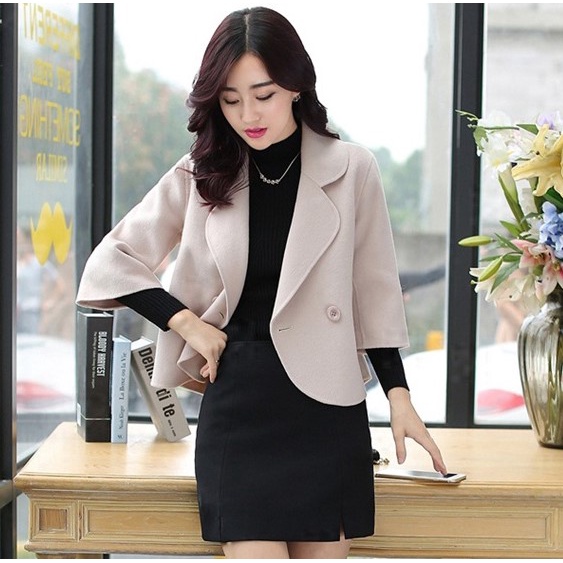 áo dạ nữ - khoác dạ cổ vest dáng lửng phong cách Hàn Quốc A6