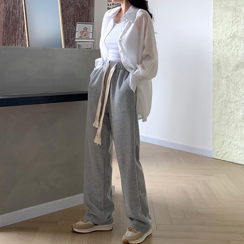 Quần Ống Rộng Lưng Cao Màu Trơn Phong Cách Hàn Quốc Thời Trang Dành Cho Nữ