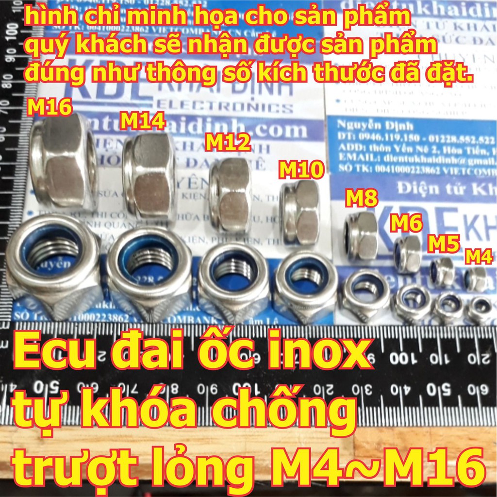 Ecu đai ốc inox inoc tự khóa chống trượt lỏng M4 ~ M16 kde6354