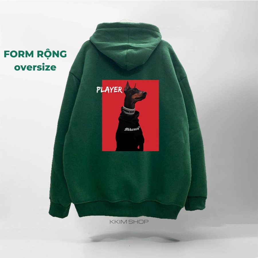 Áo Nỉ HOODIE MIKENCO DOBERMAN chú chó, Áo hoodie XANH LÁ unisex nam nữ form rộng oversize chất liệu Nỉ bông cao cấp