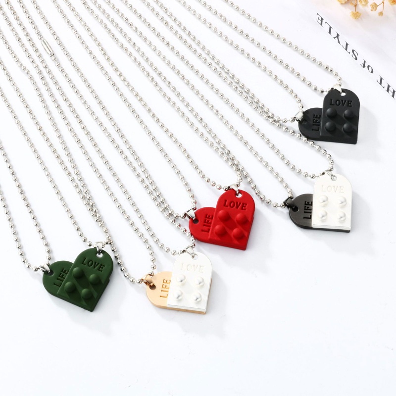 Bộ Vòng cổ Cặp Đôi Hình Viên Gạch Trái Tim Khắc Chữ Mojito BFF His / Her Quà Tặng Ngày Lễ Tình Bạn Le-go