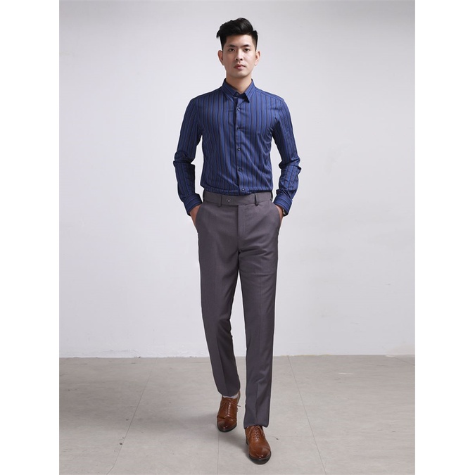 Áo sơ mi nam dài tay Aristino sợi sồi from slim tà lượn  ALS04708