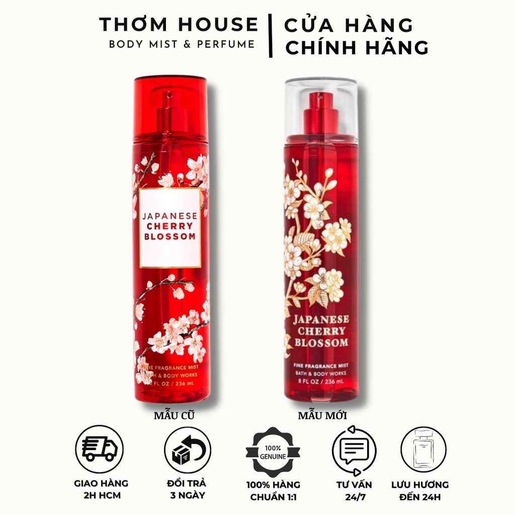 Xịt thơm toàn thân Bodymist Japanese Cherry Blossom- Xịt thơm body mist Bath & Body Work chai cao 236ml