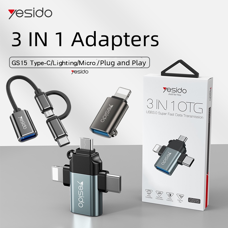 Đầu Chuyển Đổi Yesido 2 Trong 1 3 Trong 1 Type-C & Lighting & Micro USB OTG USB 2.0 Cho Máy Tính/Điện Thoại Android Iphone 11 Pro XS Max XR X 5 6 7 8 Iphone OTG Ipad