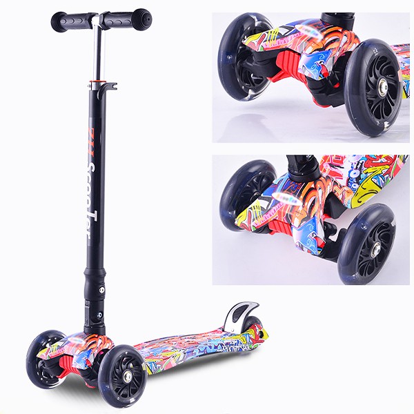 Xe Trượt Scooter 3 Bánh họa tiết Graffiti đẹp mắt, Cao Cấp, Đèn Led nhiều màu QC-2865Y