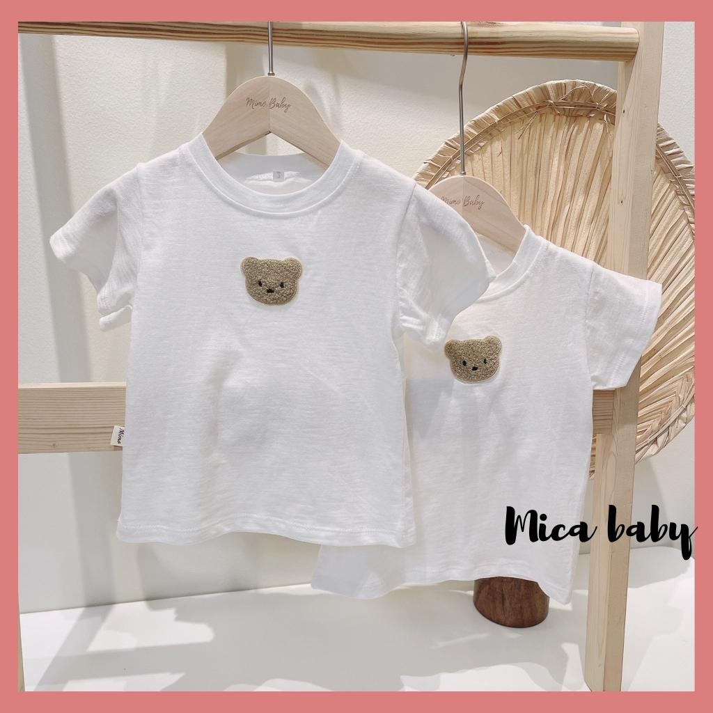 Áo cotton cho bé, áo cộc tay đính gấu thêu dễ thương cho bé Mica baby QA30
