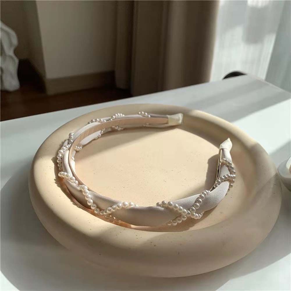 Cài tóc vải đính ngọc trai phong cách Hàn Quốc cổ điển cho nữ