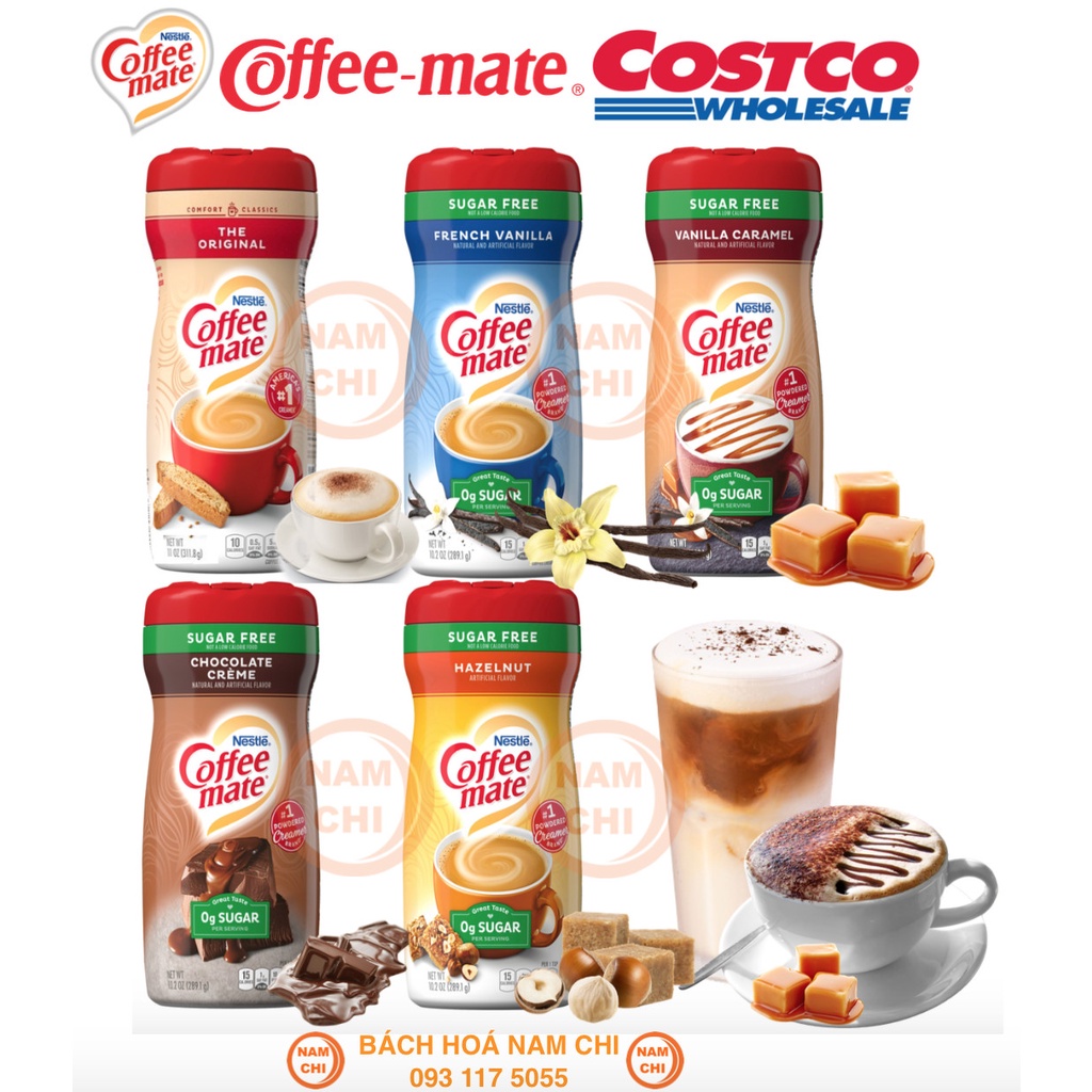 [289.1G] Bột Kem Béo Không Đường Pha Cà Phê Coffee Mate Sugar Free Caramel French Vanilla Chocolate Creme Uống Cực Ngon