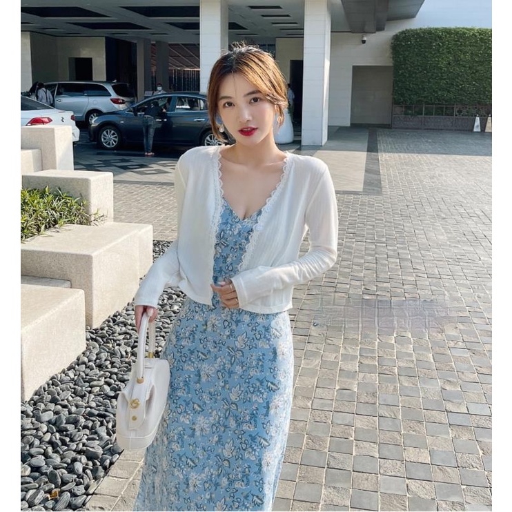 SUXI Áo cardigan nữ dệt kim màu trắng tay dài thiết kế mới thời trang mùa hè