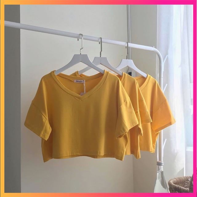 [ Giá Mềm ] Áo croptop cổ tim - vàng trơn ( Áo thun Degrey )