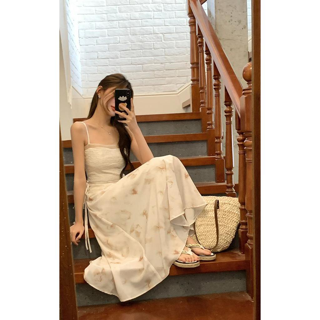 Đầm Hai Dây In Họa Tiết Mực Phong Cách Mới Dành Cho Nữ 64048