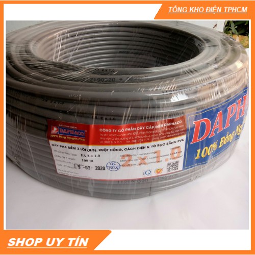 Dây điện đôi 2x1.0 Daphaco - 100m dây pha tròn xám 2 lớp vỏ bọc PVC