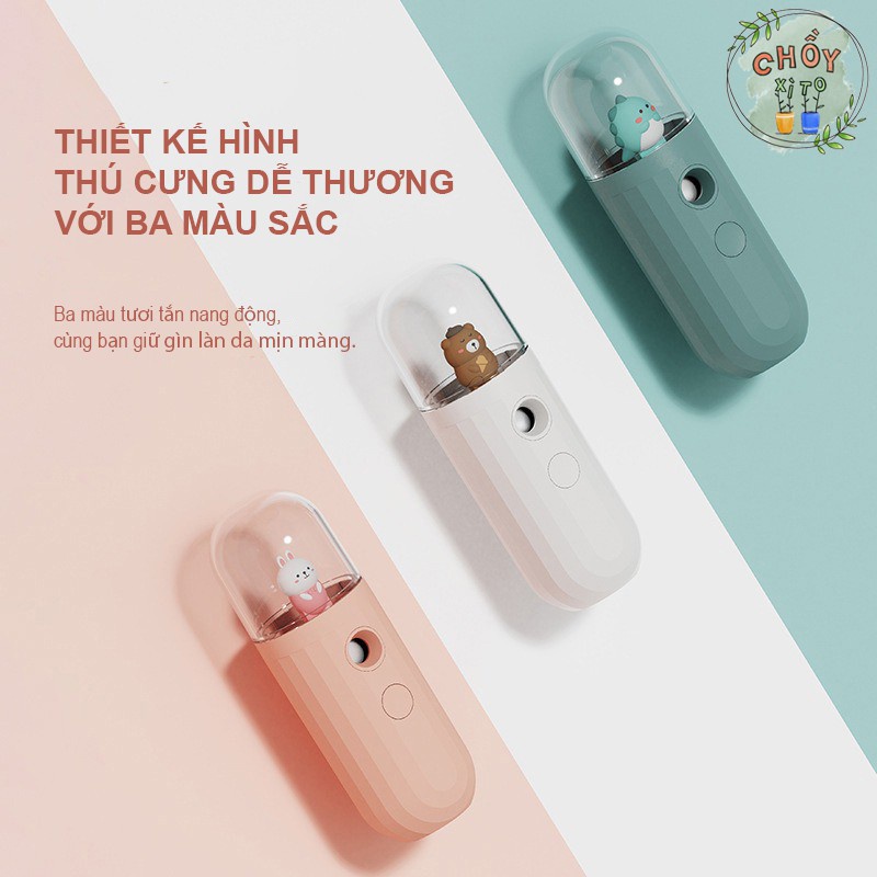 Máy phun sương CHỒY GLE450 nano mini cầm tay giữ ẩm da mặt 20ML sạc USB dễ thương