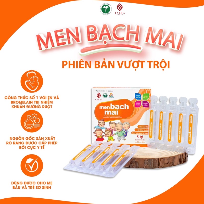 Men Bạch Mai Plus chứa chất xơ và 4 tỷ lợi khuẩn hộp 15 ống*10ml