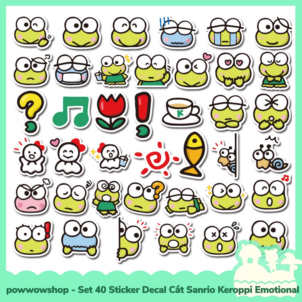 [Sẵn VN - Hỏa Tốc] Set 40 Sticker Mini Decal Dán Trang Trí Vật Dụng Mẫu Sanrio Keroppi Emotional