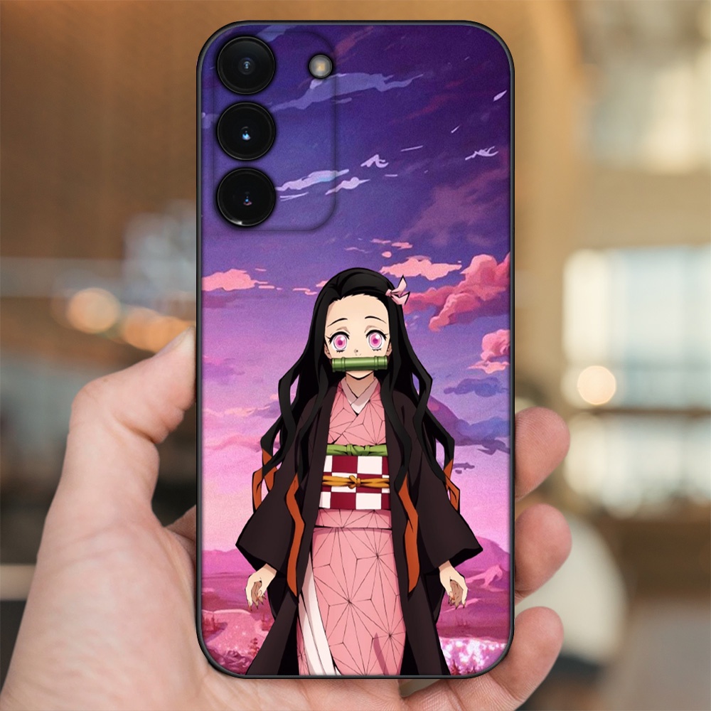 Ốp lưng Samsung S21, S21 Plus, S21 FE, S22, S22 Plus viền đen in hình Nezuko Kimetsu no Yaiba