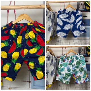 QUẦN COTTON  HOA QUẢ ĐI BIỂN pjiama, HỌA TIẾT HOA LÁ GIA ĐÌNH NHÓM ĐỒ ĐÔI BƠI