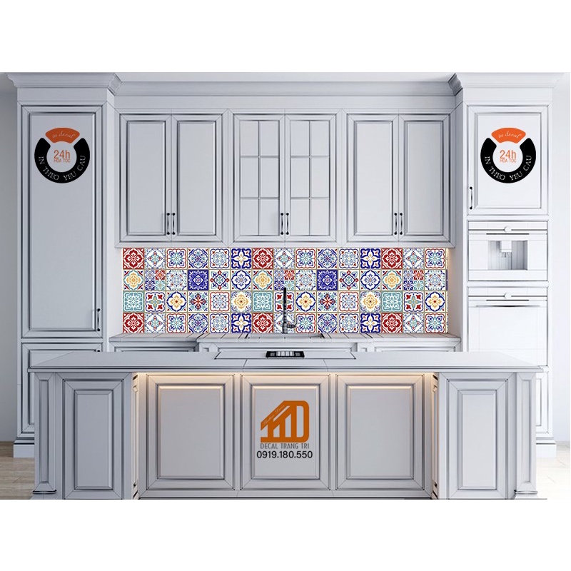 Decal dán bếp GẠCH BÔNG CỔ ĐIỂN nguyên tấm cm -