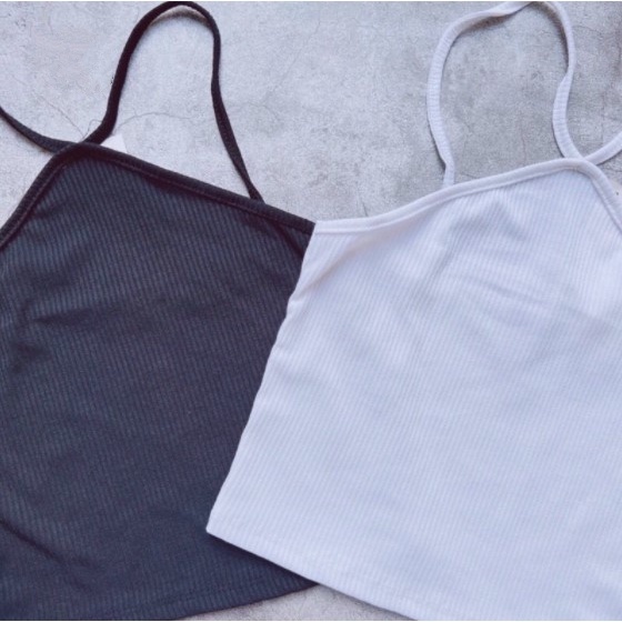 Áo Hai Dây Cổ Yếm Croptop Chất Thun Gân