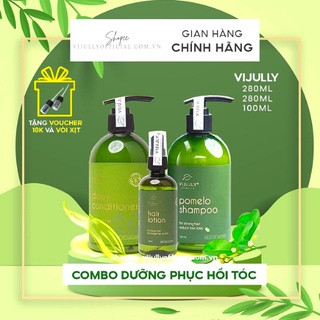 Bộ combo chăm sóc tóc cao cấp vijully dầu gội bưởi, dầu xả dừa hoa cúc, xịt bưởi