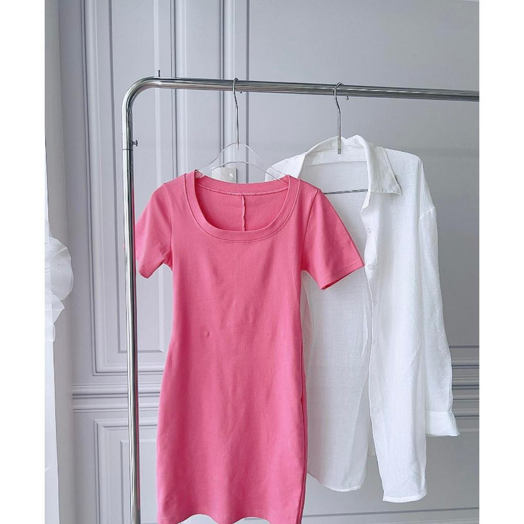 SET ĐẦM HỒNG CỔ TRÒN + ÁO SƠ MI TRẮNG