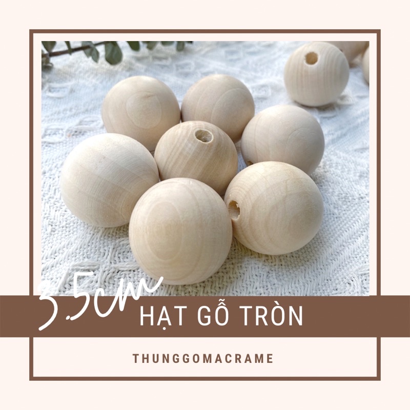 Hạt gỗ tròn thủ công 3.5cm lỗ 5mm