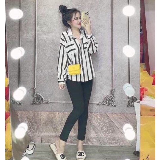 LOVI SHOP-  Áo sơ mi kẻ sọc dọc 2 túi cánh dơi form rộng 5 màu
