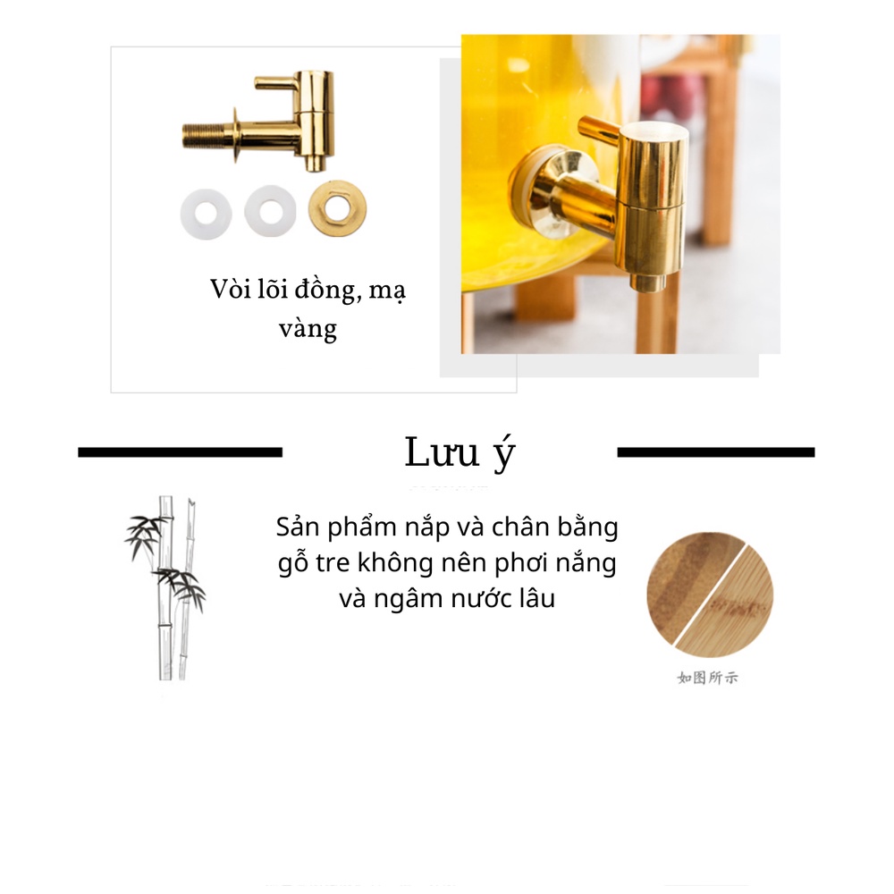 Bình thủy tinh[VIDEO SHOP TỰ QUAY] ♥️𝑪𝑨𝑶 𝑪𝑨̂́𝑷♥️ Bình thủy tinh BOROSILICATE kèm kệ gỗ có vòi vặn tiện lợi