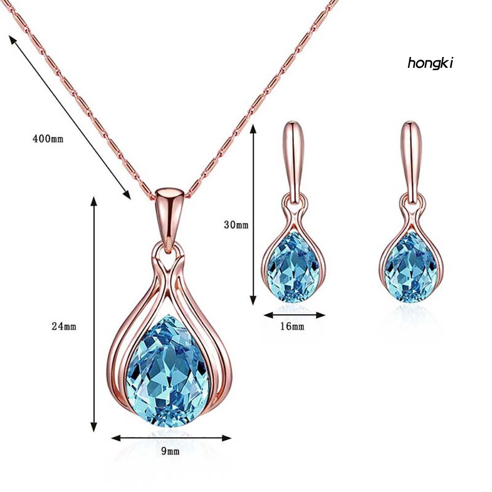 Bộ vòng cổ + bông tai hình giọt nước đính đá zircon cho nữ