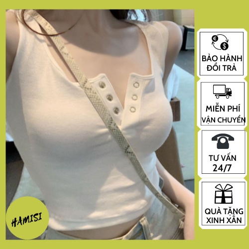 Aó Croptop Ba Lỗ Cổ Tròn Cài Nút Trẻ Trung CR1