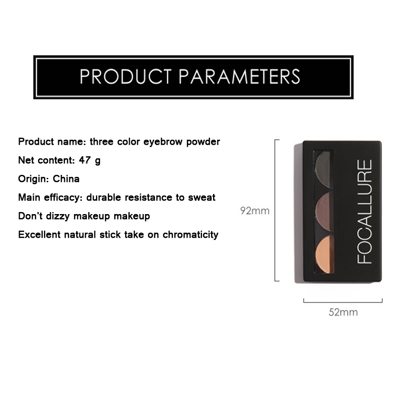 (hàng Mới Về) Bảng Phấn Trang Điểm Lông Mày 3 Màu Chống Thấm Nước Không Bị Nhòe Kèm Gương Và Cọ Focallure | BigBuy360 - bigbuy360.vn
