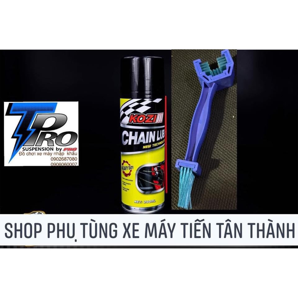 Xịt bảo dưỡng sên Chain Lube - Kozi III dung tích 250ml hàng chính hãng TẶNG BÀN CHẢI._Dochoixemaynhapkhau