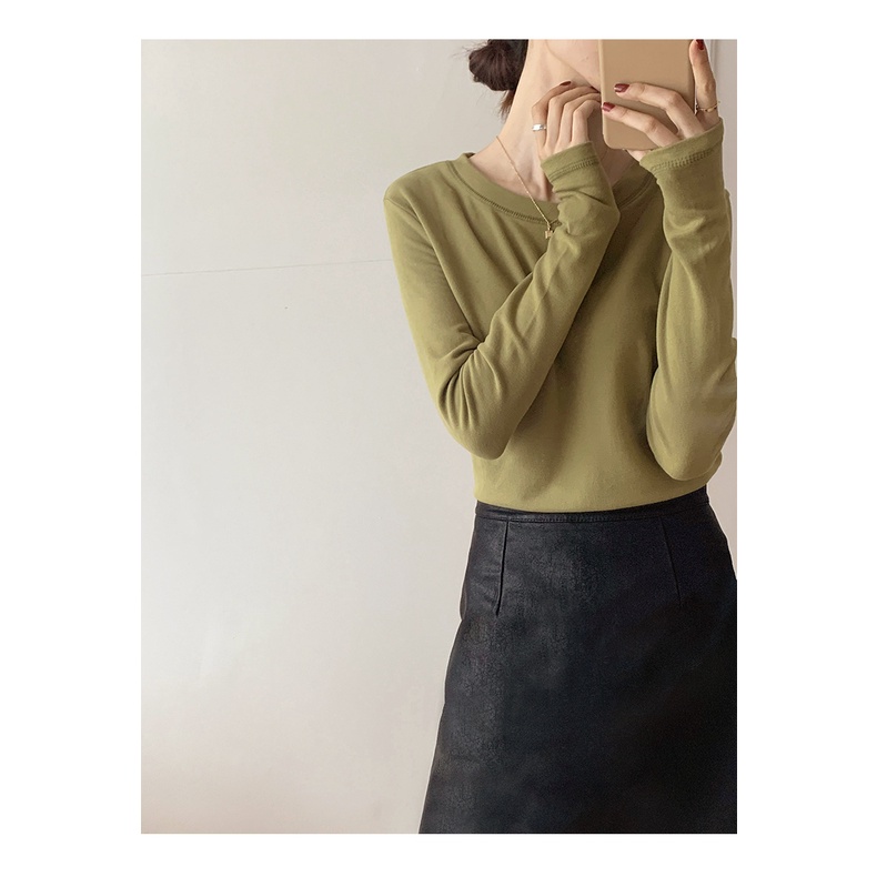 Áo Thun cotton Dày Hai Mặt Tay Dài Phong Cách Hàn Quốc Thời Trang Thu Đông Cho Nữ