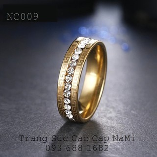 Nhẫn titan mạ vàng 24k đính đá cao cấp không đen không gỉ unisex