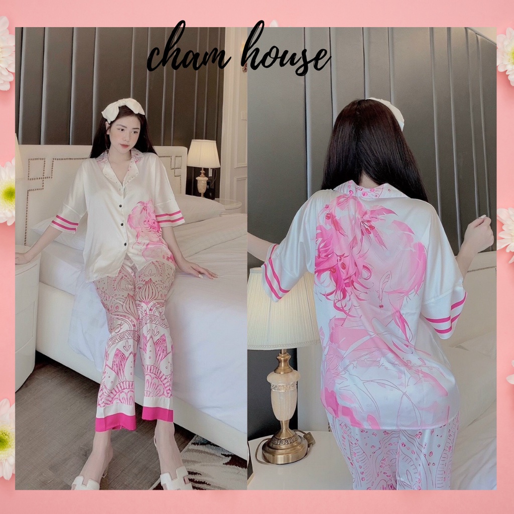 PIJAMA satin lụa, đồ bộ nữ tay ngắn quần dài cao cấp, xinh xắn Piti Shop