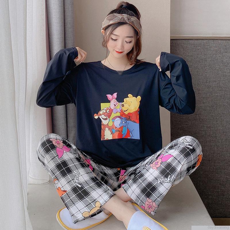 Bộ đồ ngủ dài tay mềm mại in họa tiết xinh xắn cho nữ