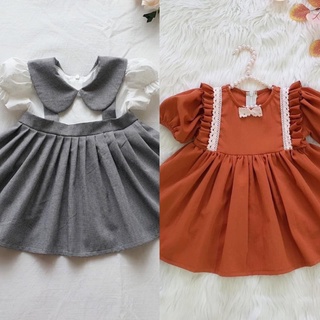 [ẢNH THẬT] Váy, đầm thiết kế màu nâu tây và kẻ caro phong cách tiểu thư cho bé gái