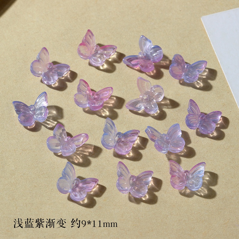 Set 10 Bông Tai Xỏ Hạt Thủy Tinh Hình Bướm Nhiều Màu Sắc Diy