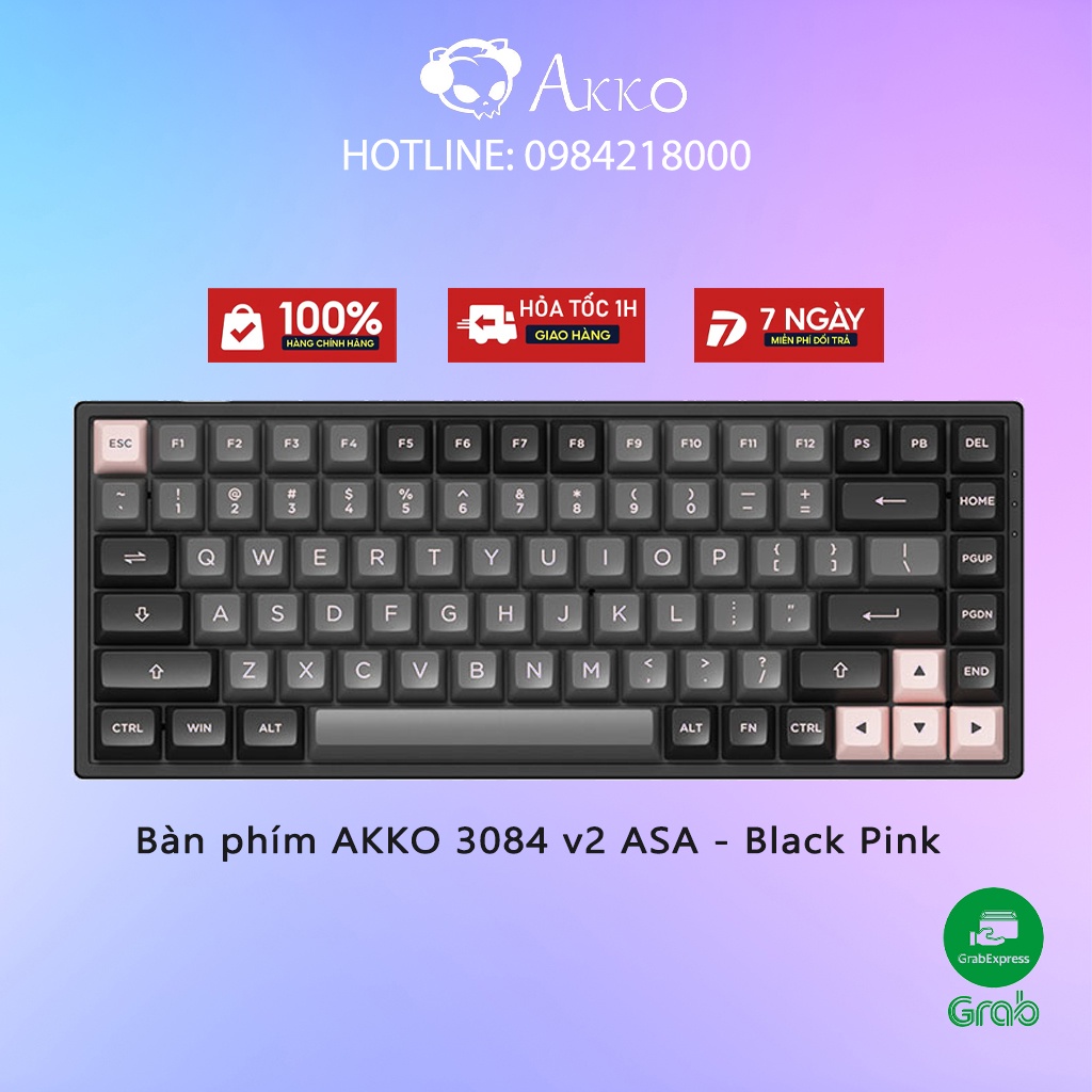 Bàn phím cơ AKKO 3084 v2 ASA – Black Pink- Cam Kết Chính Hãng