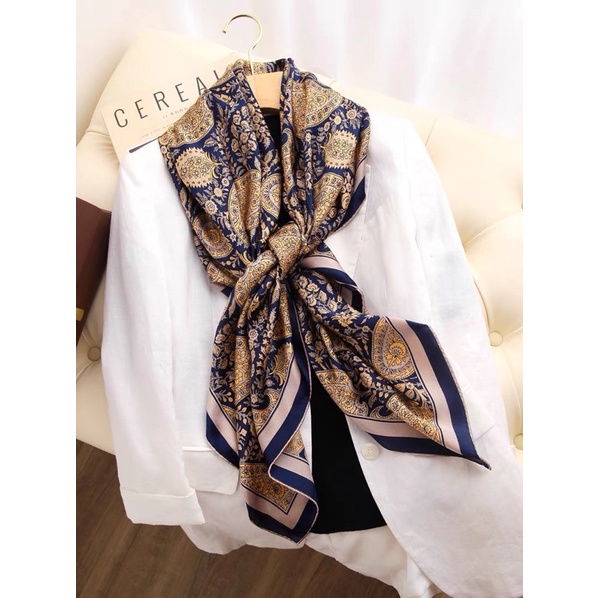 Khăn Choàng Lụa Dài Sang Chảnh Hoạ Tiết Boho Vintage