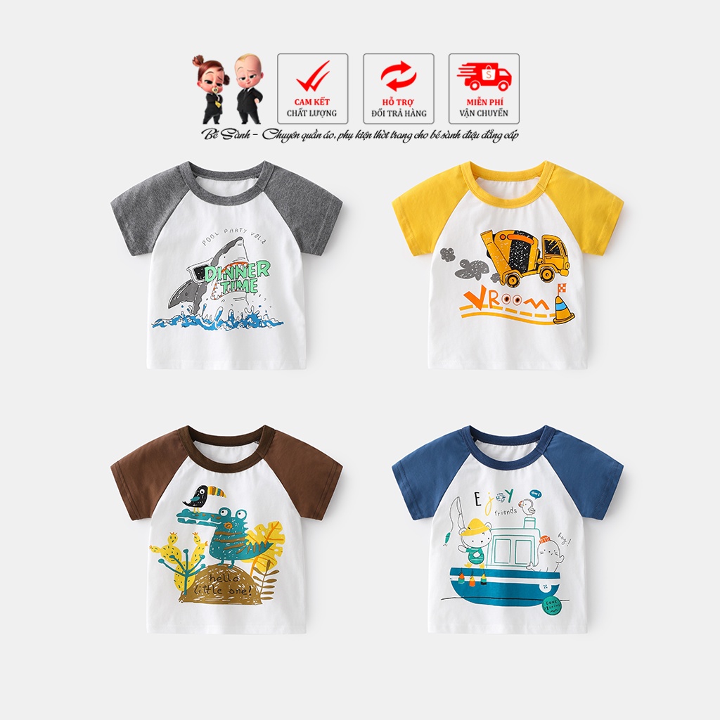 Áo thun cho bé trai WELLKIDS áo cộc tay cho bé họa tiết đáng yêu chất cotton hàng xuất Âu Mỹ