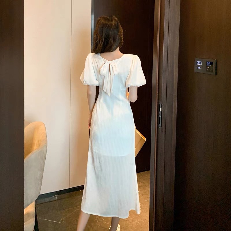 Váy Maxi Đũi Trắng Tay Phồng Hàng 2 Lớp Có Ảnh Thật