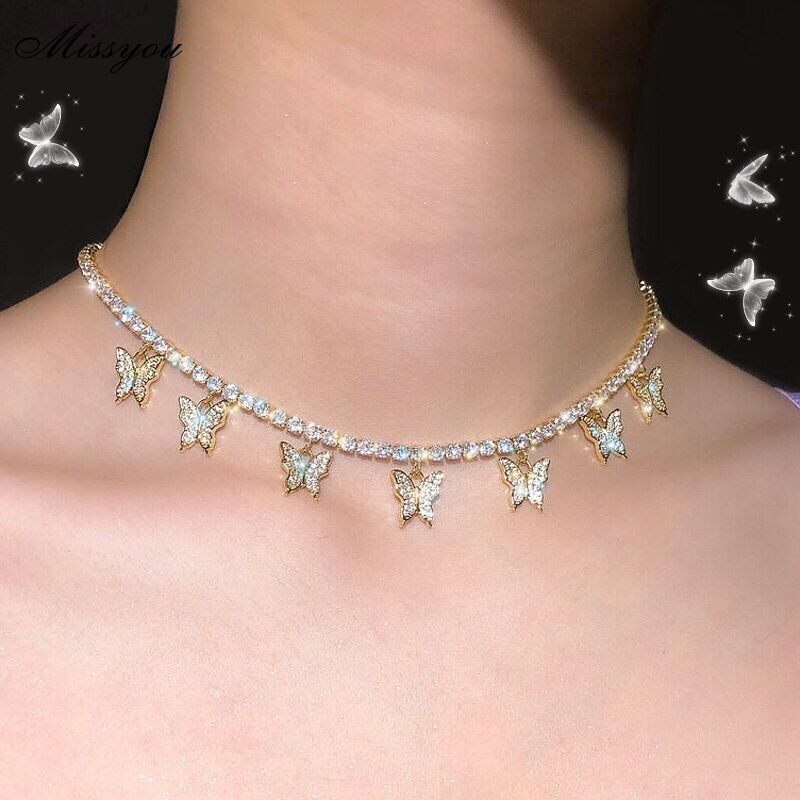 Vòng cổ choker DODDER hợp kim mặt bươm bướm đính đá nhân tạo thời trang Hàn Quốc dành cho nữ