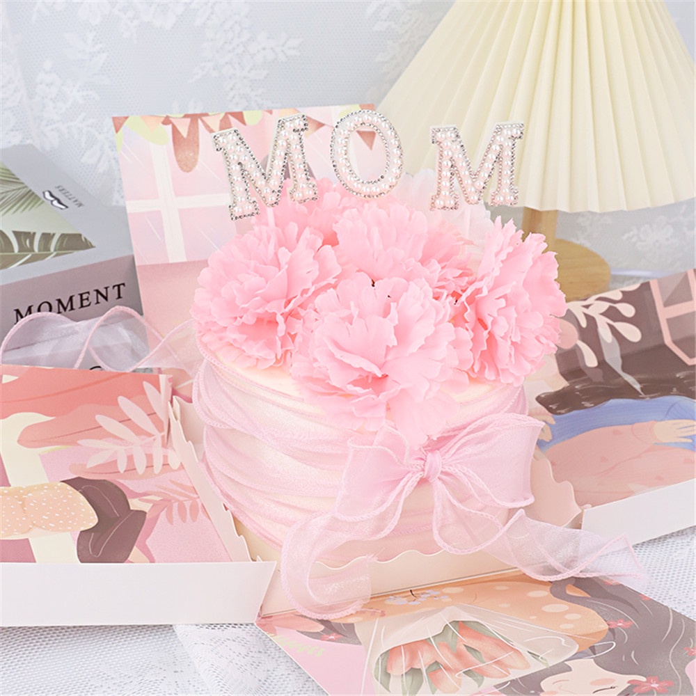 Cod Qipin Happy Bộ Phụ Kiện Cắm Trang Trí Bánh Kem Tráng Miệng Tiệc Tráng Miệng Đính Ngọc Trai Chữ Mum Dành Cho Ngày Của Mẹ