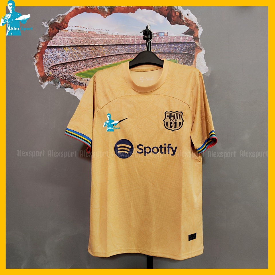 LOGO THÊU Bộ Quần Áo Bóng Đá CLB Barca Màu Vàng Sân Khách BẢN ĐẸP 22-23 - Alex Sport