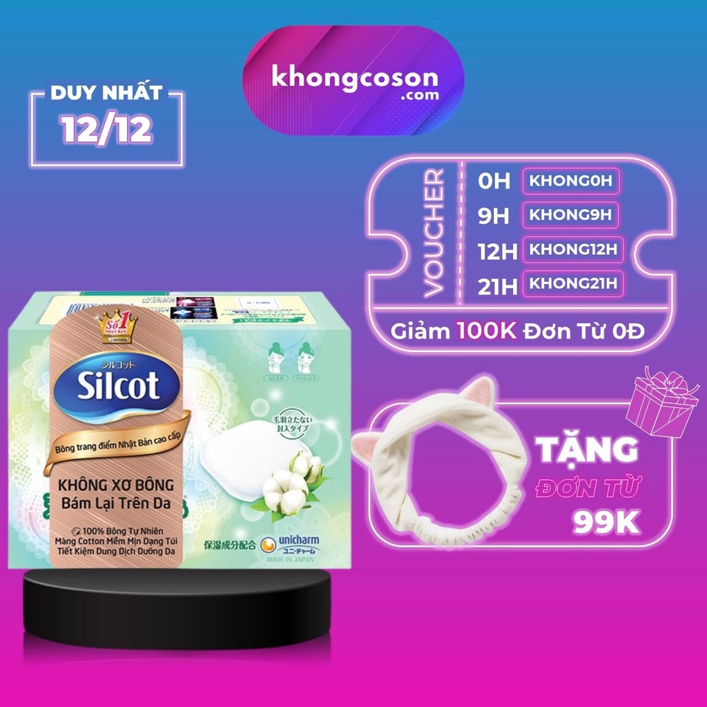 Bông Trang Điểm (Bông Tẩy Trang) Cao Cấp Silcot Premium 66 miếng/hộp - Khongcoson